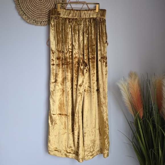 Anthropologie, New, Maeve Anastacia Gold Wide Leg Velvet Pants, Size Medium - Picture 7 of 12